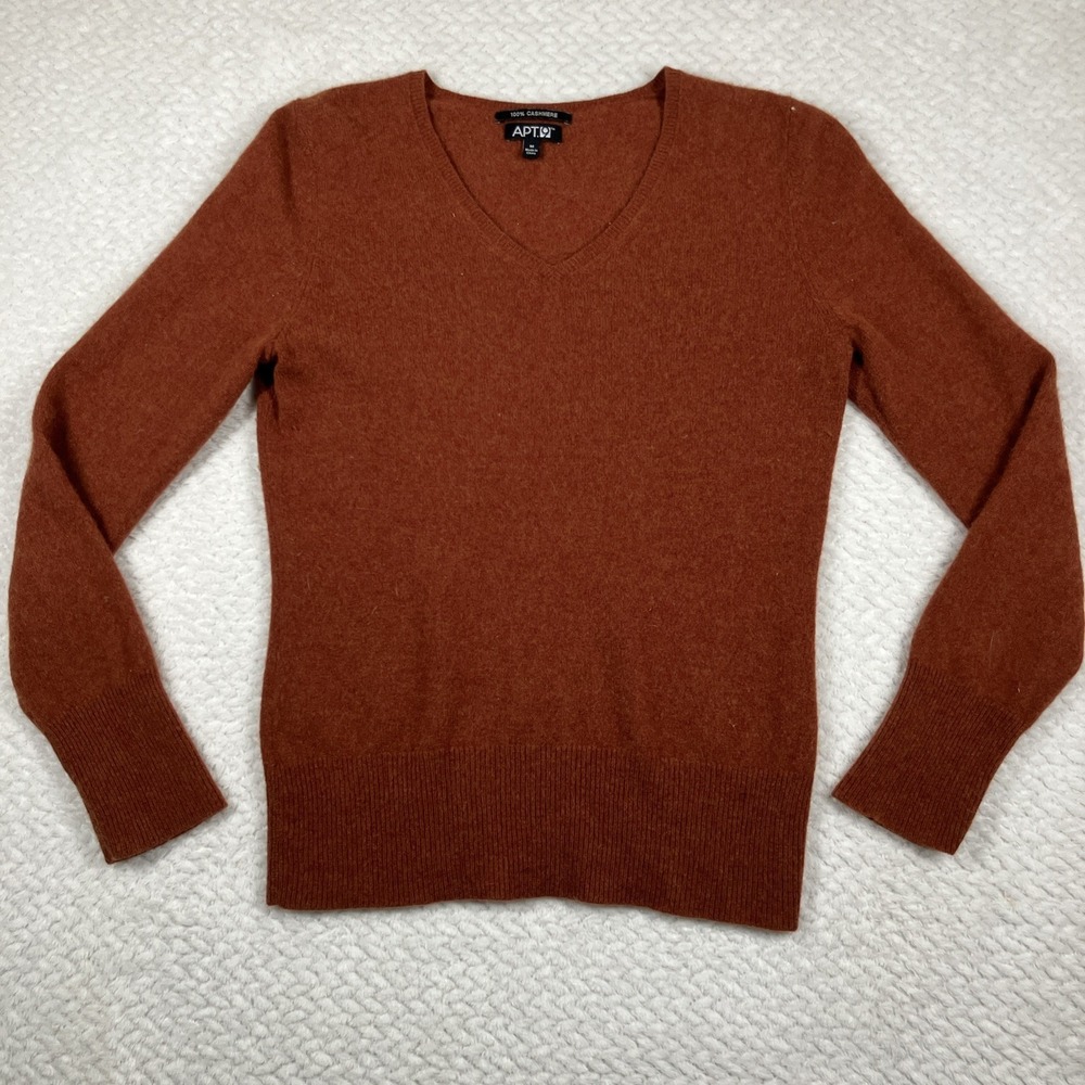 Apt 9 Women's Cashmere V-Neck Sweater Medium Burnt Orange Old Money Quiet Luxury